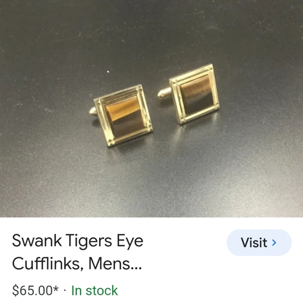 1945 PAT PEND SWANK TIGERS EYE GOLDTONE CUFFLINKS - 4TH GEN OWNED LIKE NEW!